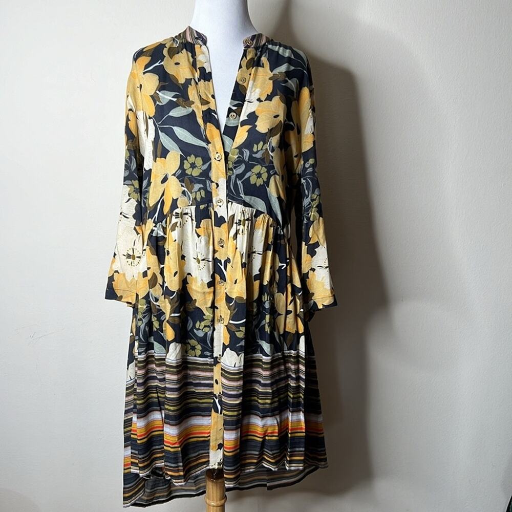 Blank London Anthropologie Yellow Oversized Floral Print Tunic Dress